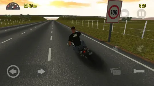 Moto Wheelie 3D wheelie on a countryside road beside a 100 speed sign